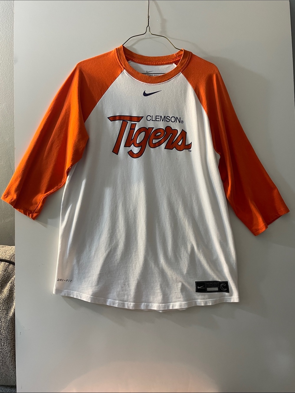 Nike White and Orange Clemson Tigers Raglan Tee